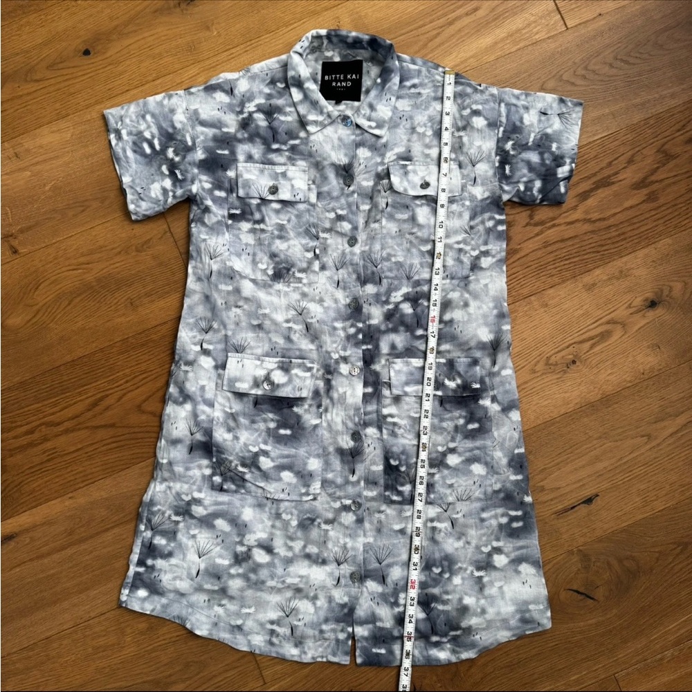 Bitte Kai Rand Cotton Shirt Dress Gray Dandelion Print Utility Pockets Sz M EUC - Picture 9 of 12